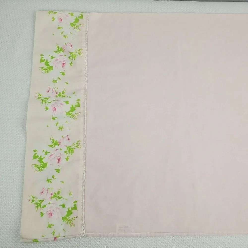 Vintage 70s Burlington House King Pillowcase Pink Cottage Core Roses Case